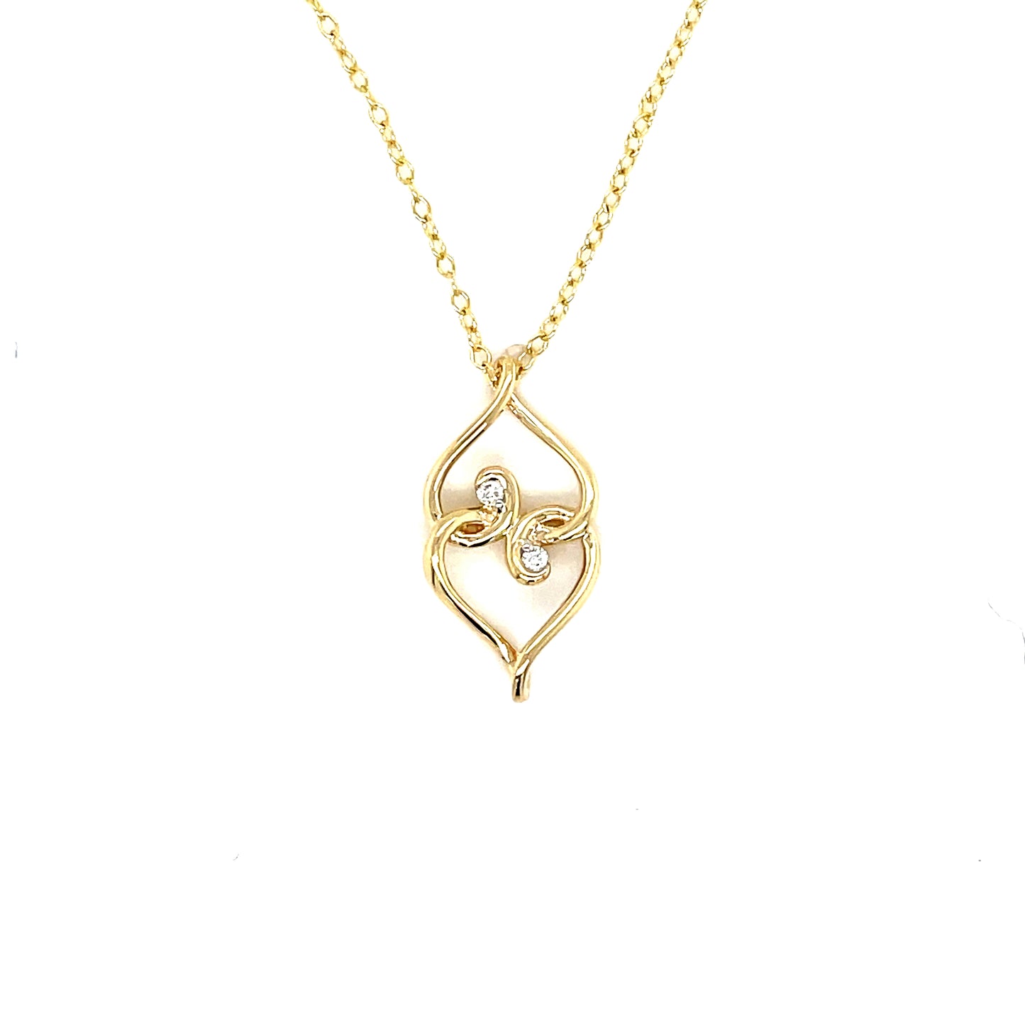 9ct Yellow Gold Open Interlocking Double Heart Diamond Pendant .03ct