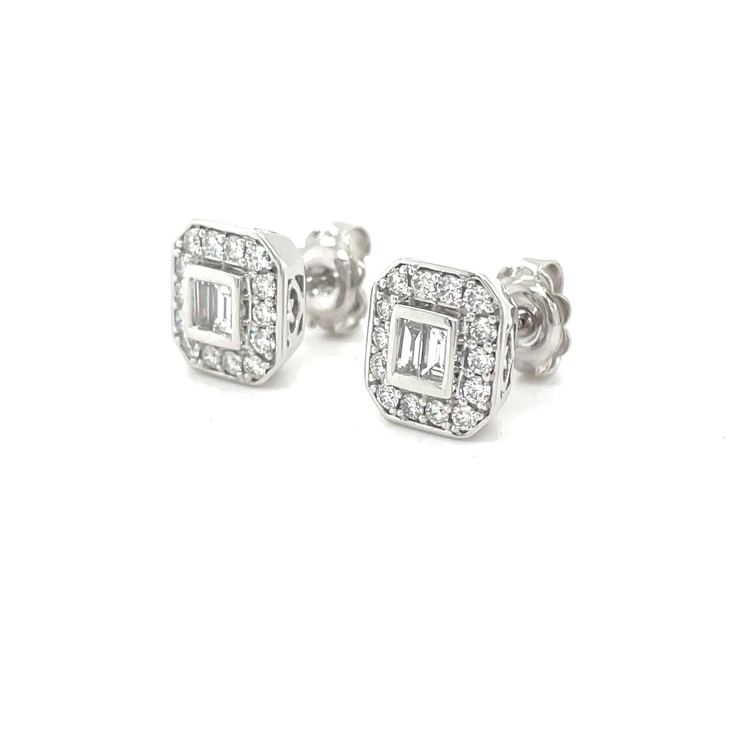 9ct White Gold Cushion Cluster Diamond Earrings .62ct
