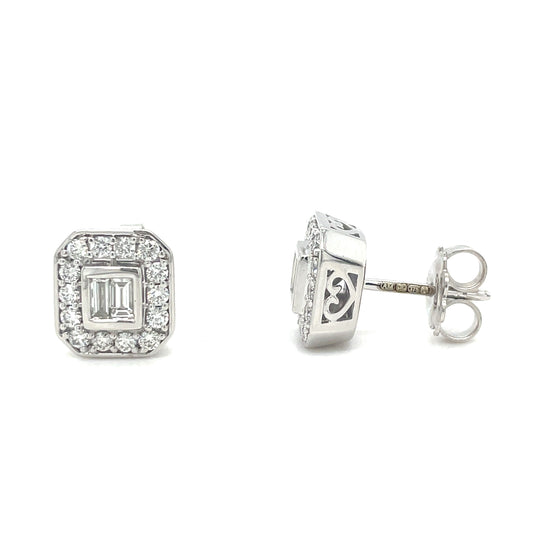 9ct White Gold Cushion Cluster Diamond Earrings .62ct