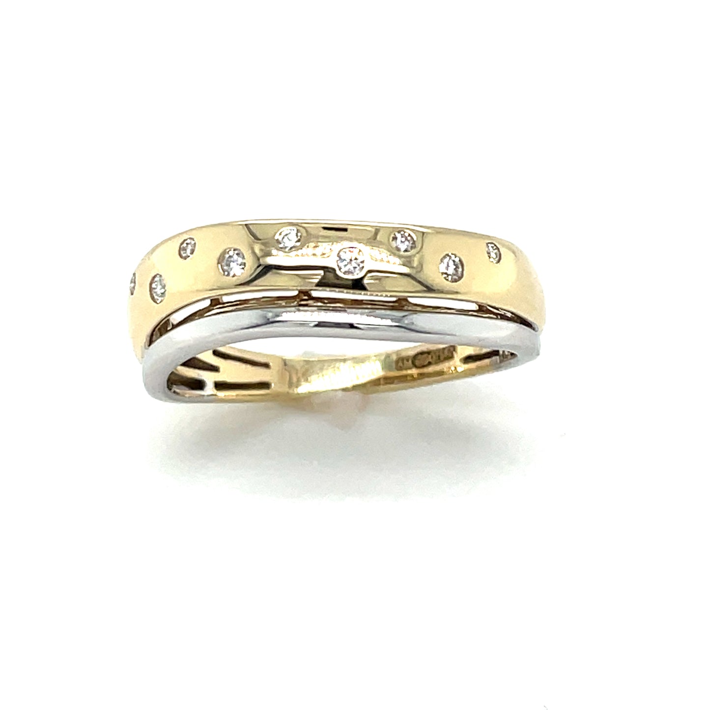 9ct Two Tone Punch Set Diamond Ring .08ct