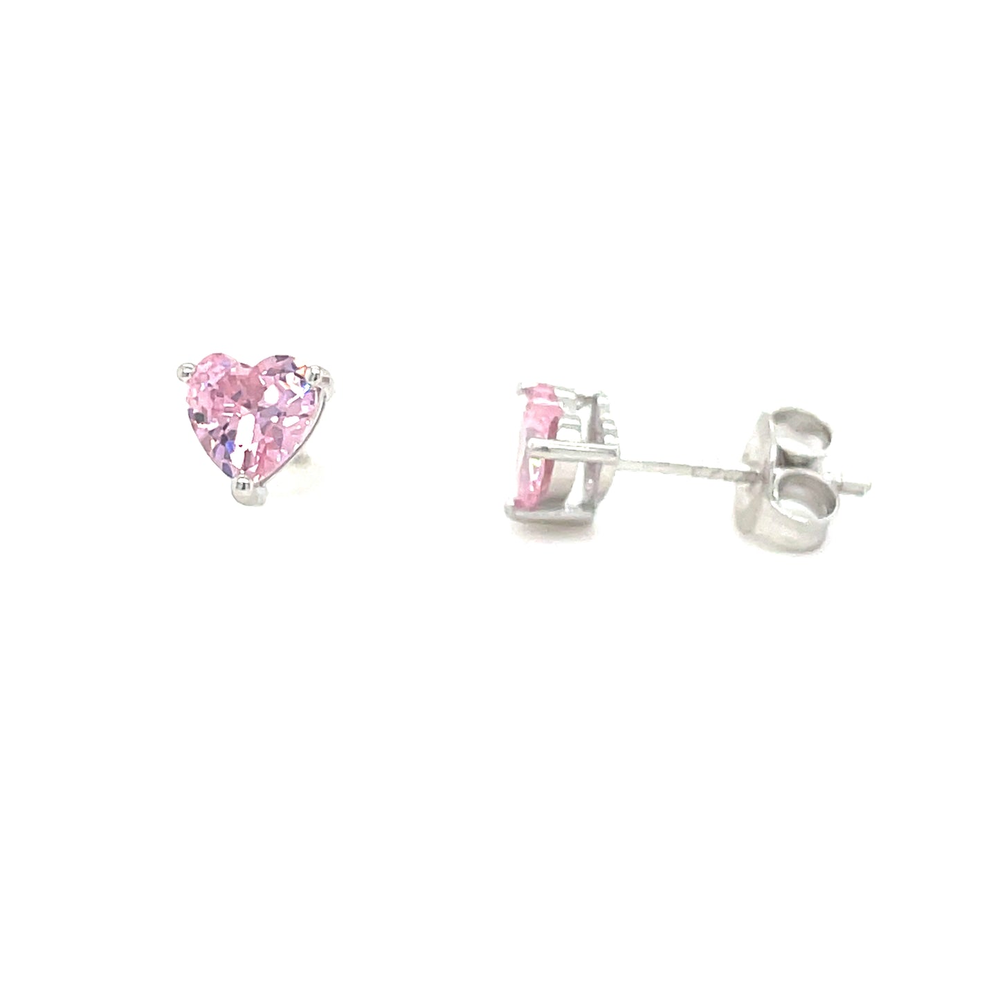 Sterling Silver Pink Cubic Zirconia Heart Stud Earrings