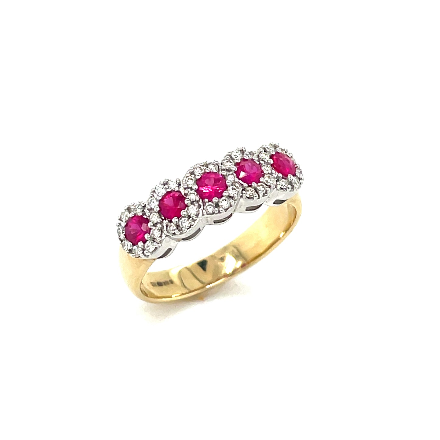 9ct Five Stone Cluster Ruby And Diamond Ring .21 Ct