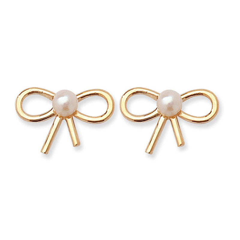 9ct Open Bow Earrings With Pearl Centre