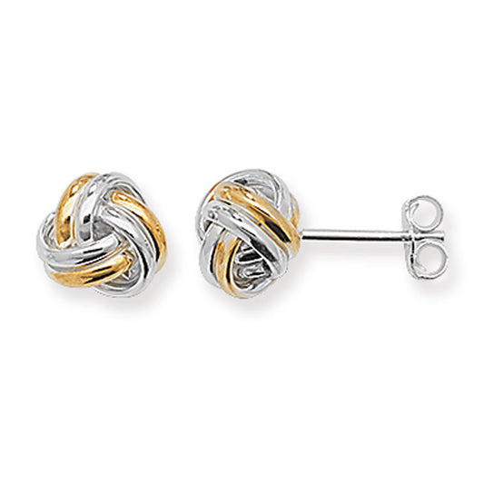 Sterling Silver And Gold Plated Polished Knot Stud Earrings