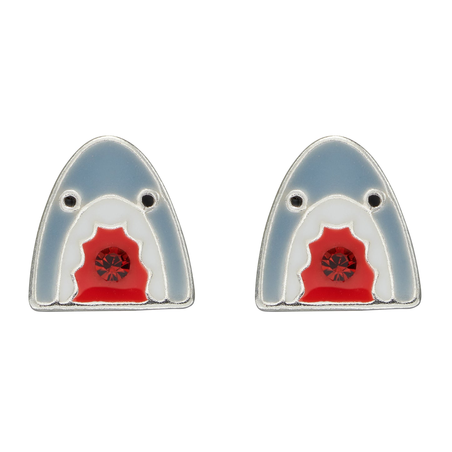 Sterling Silver Kids Enamel Shark Stud Earrings