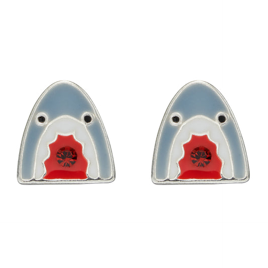 Sterling Silver Kids Enamel Shark Stud Earrings