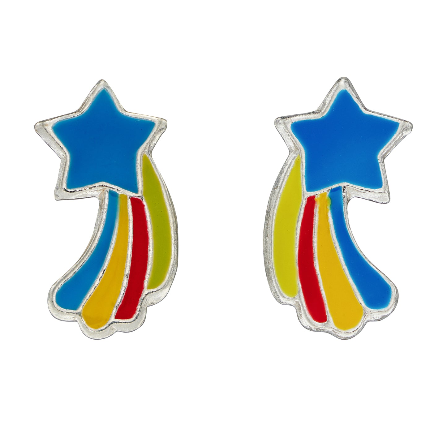 Sterling Silver Kids Enamel Multicoloured Shooting Star Stud Earrings