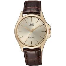 Gents Q & Q Rolled Gold Watch With Chanpagne Dial and Brown Strap