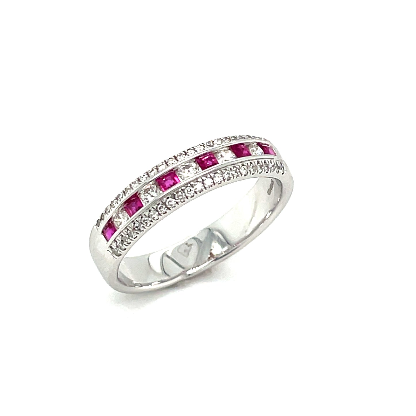 9ct White Gold 3 Row Ruby And Diamond Ring