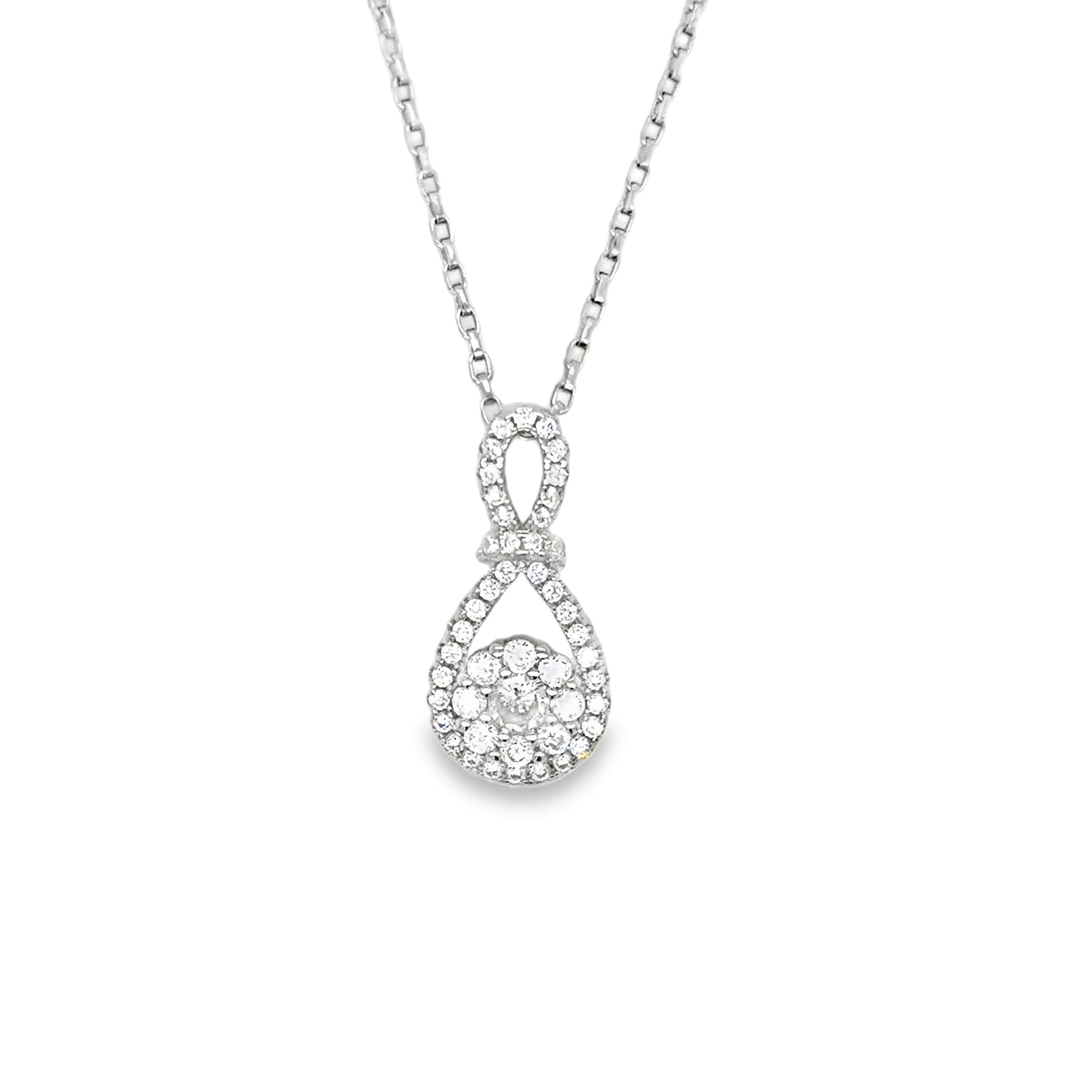 Sterling Silver Cubic Zirconia Round Halo With Open Loop Pendant