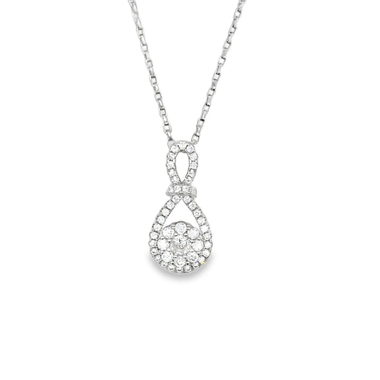 Sterling Silver Cubic Zirconia Round Halo With Open Loop Pendant