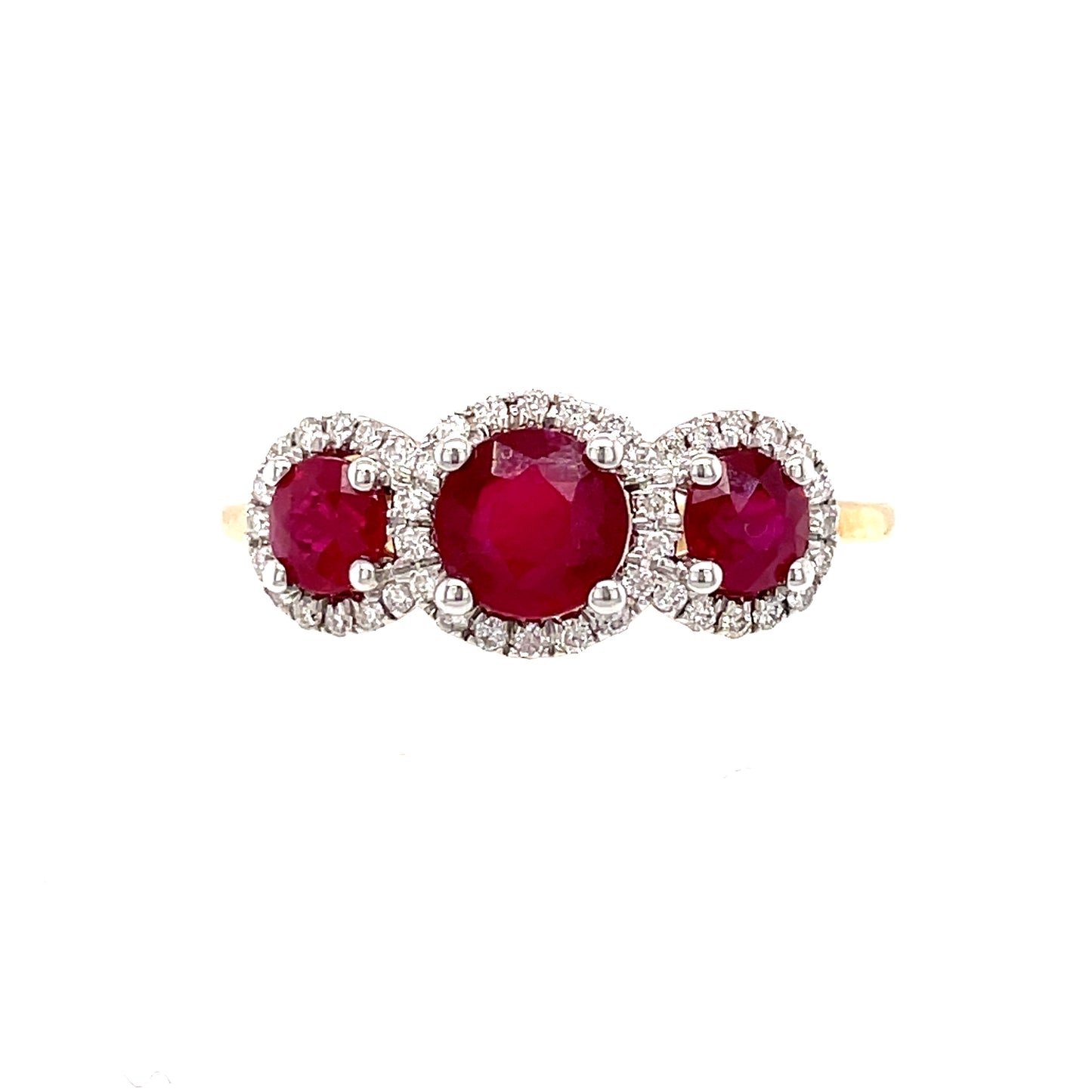 9ct Three Stone Ruby And Diamond 1.00 Diamond Ring