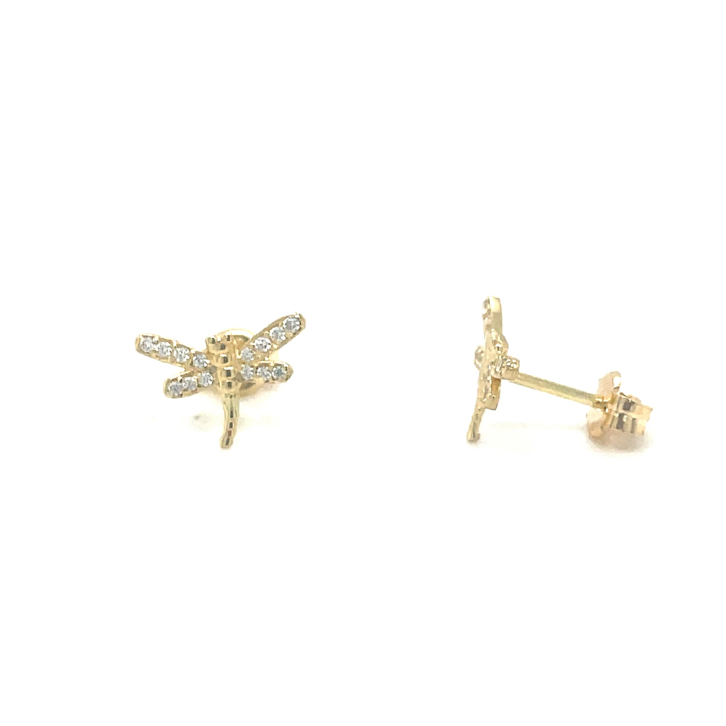 9ct Yellow Gold CZ Dragonfly Stud Earrings