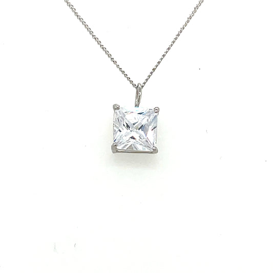 9ct White Gold 6mm Square CZ Pendant