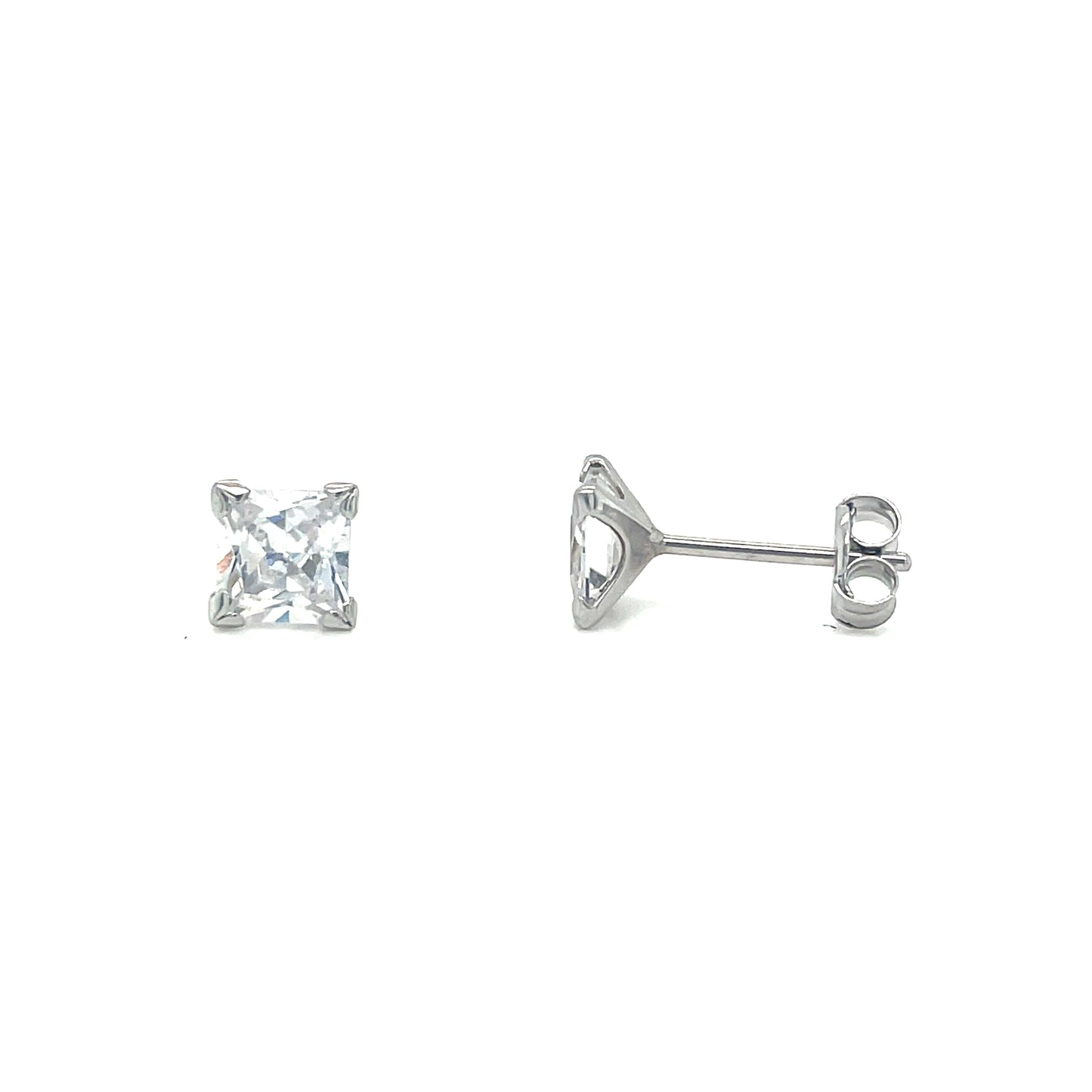 9ct White Gold 5mm Square CZ Stud Earrings