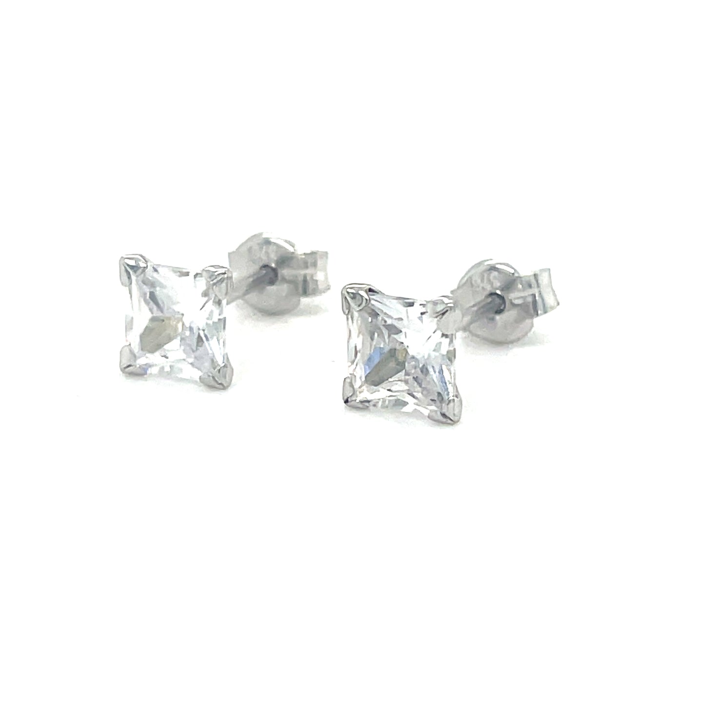 9ct White Gold 5mm Square CZ Stud Earrings