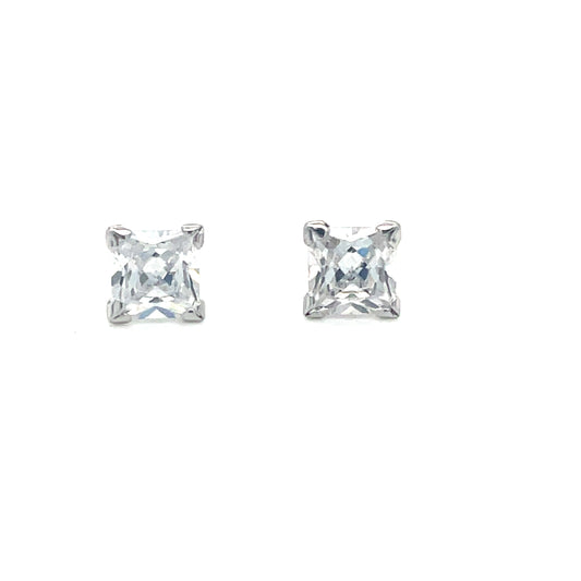 9ct White Gold 5mm Square CZ Stud Earrings