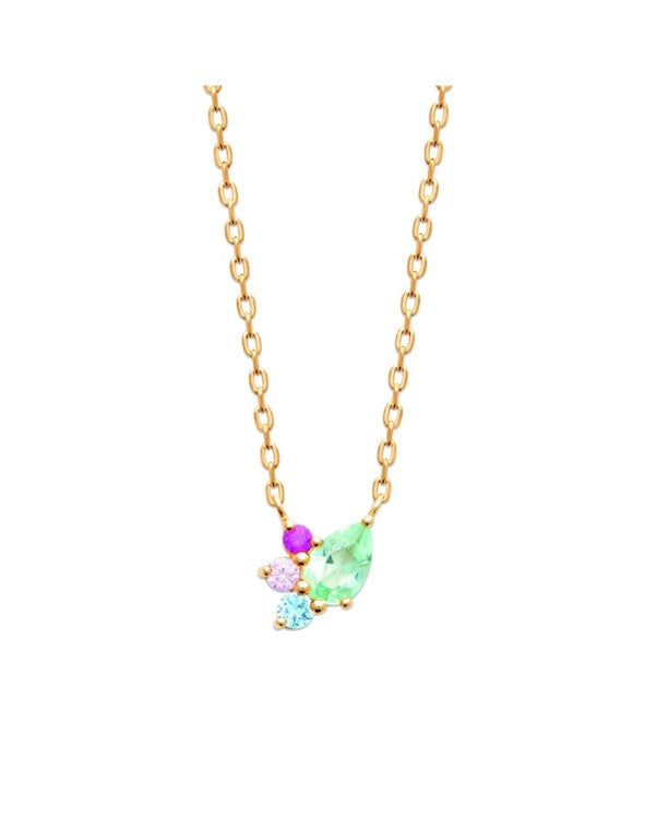 Burren 18ct Gold plated Multicolour CZ Cluster Necklet