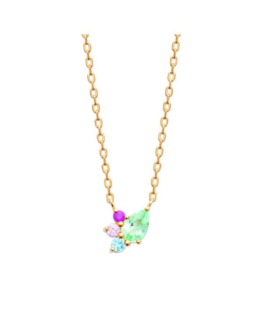 Burren 18ct Gold plated Multicolour CZ Cluster Necklet