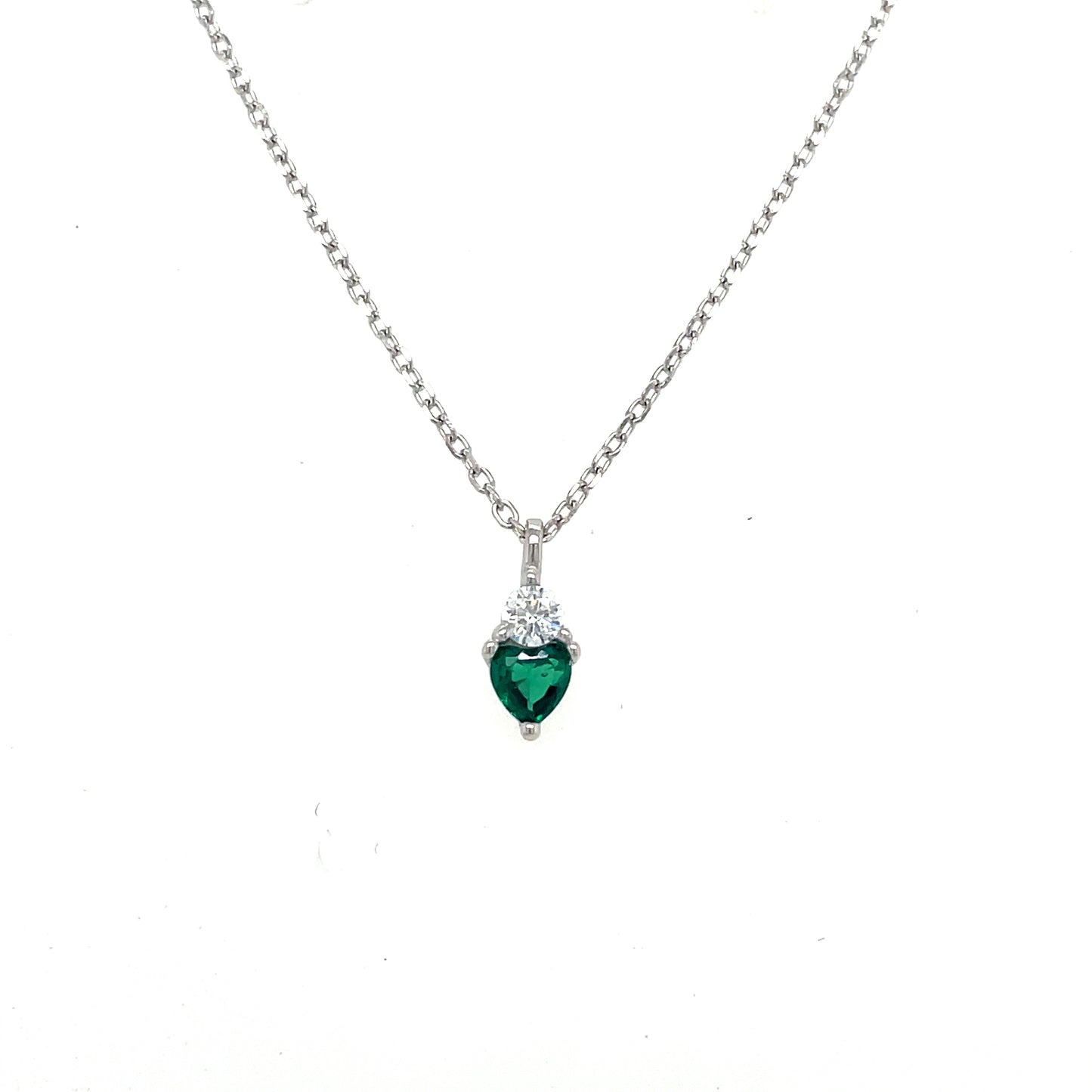 Sterling Silver Vubic Zirconia Heart Green Necklet