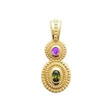 Burren 18ct Gold Plated Jasmine Green and Pink Oval Pendant