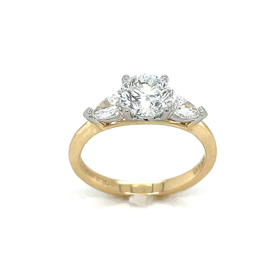 9ct Yellow Gold Three Stone Round and Pear Cut Cultured Diamond Ring 1.50ct