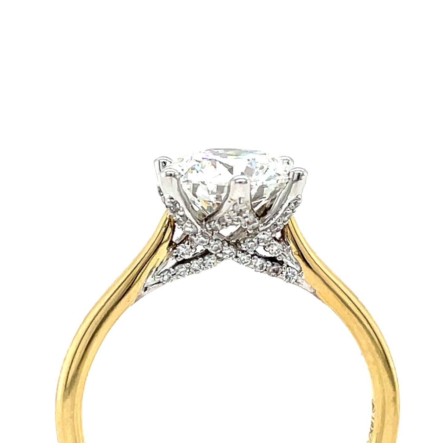 18ct Yellow Gold Round Brilliant Cut Six Claw Cultured Diamond Ring with Diamond Set Gallery 2.17ct