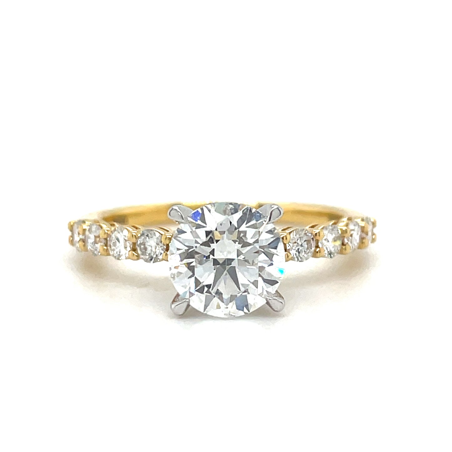 18ct Round Brilliant Solitaire Cultured Diamond Ring With Diamond Hidden Halo and Shoulders 2.02ct