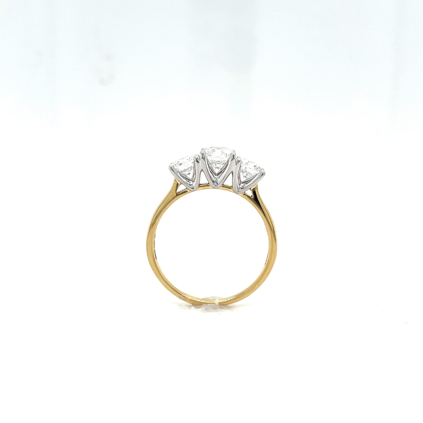 18ct Yellow Gold Three Stone Round Brilliant Cultured Diamond Ring 1.50ct