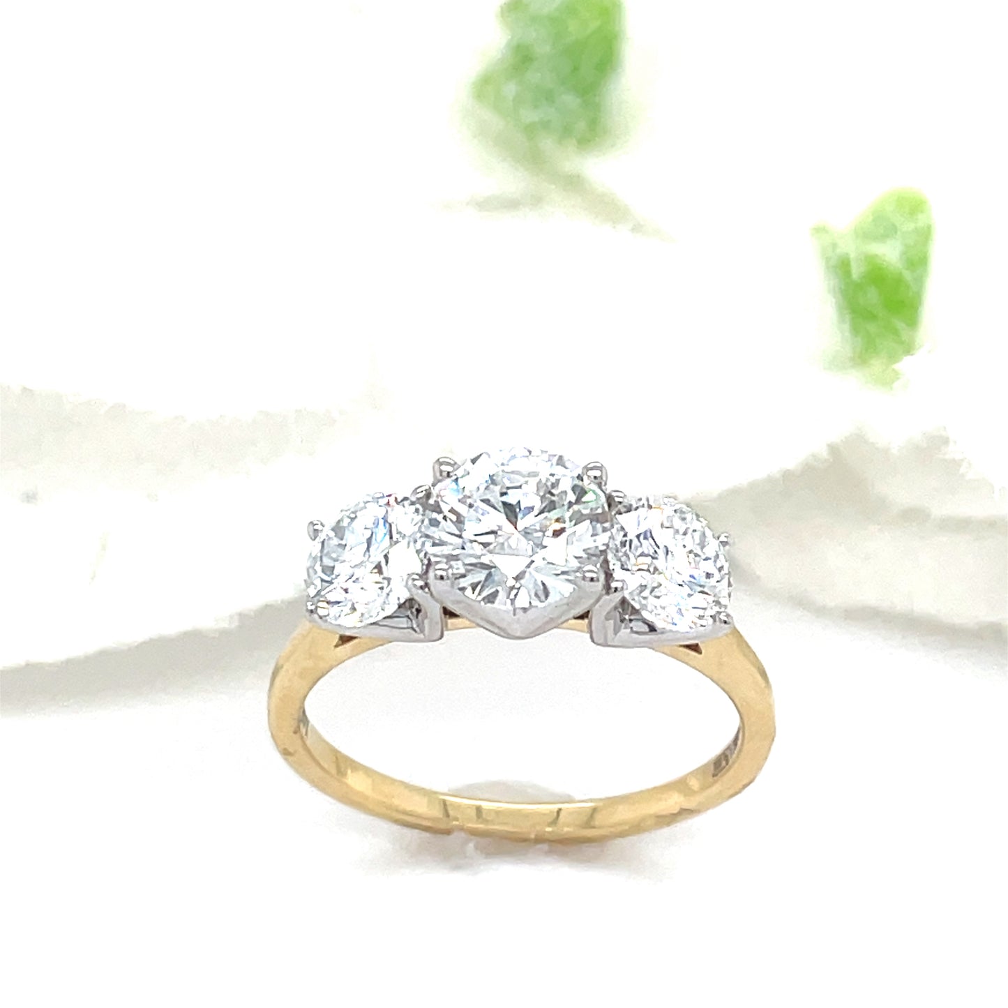 18ct Yellow Gold Three Stone Round Brilliant Cultured Diamond Ring 2.09ct