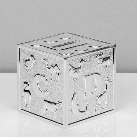 Silver Plated ABC Cube Money Box