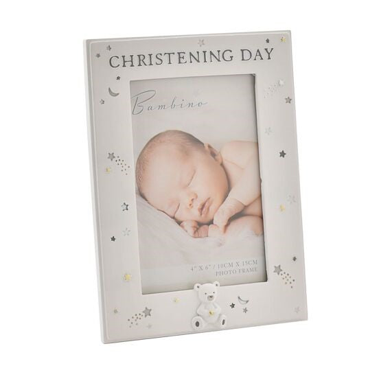 Christening Photo Frame with Star and Teddy Detail