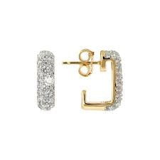 Bronzeallure Gold Plated Pave CZ Square Huggy Earring
