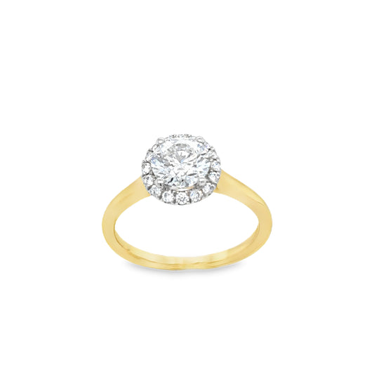 18ct Round Brilliant Halo Set Cultured Diamohnd Ring 1.20ct