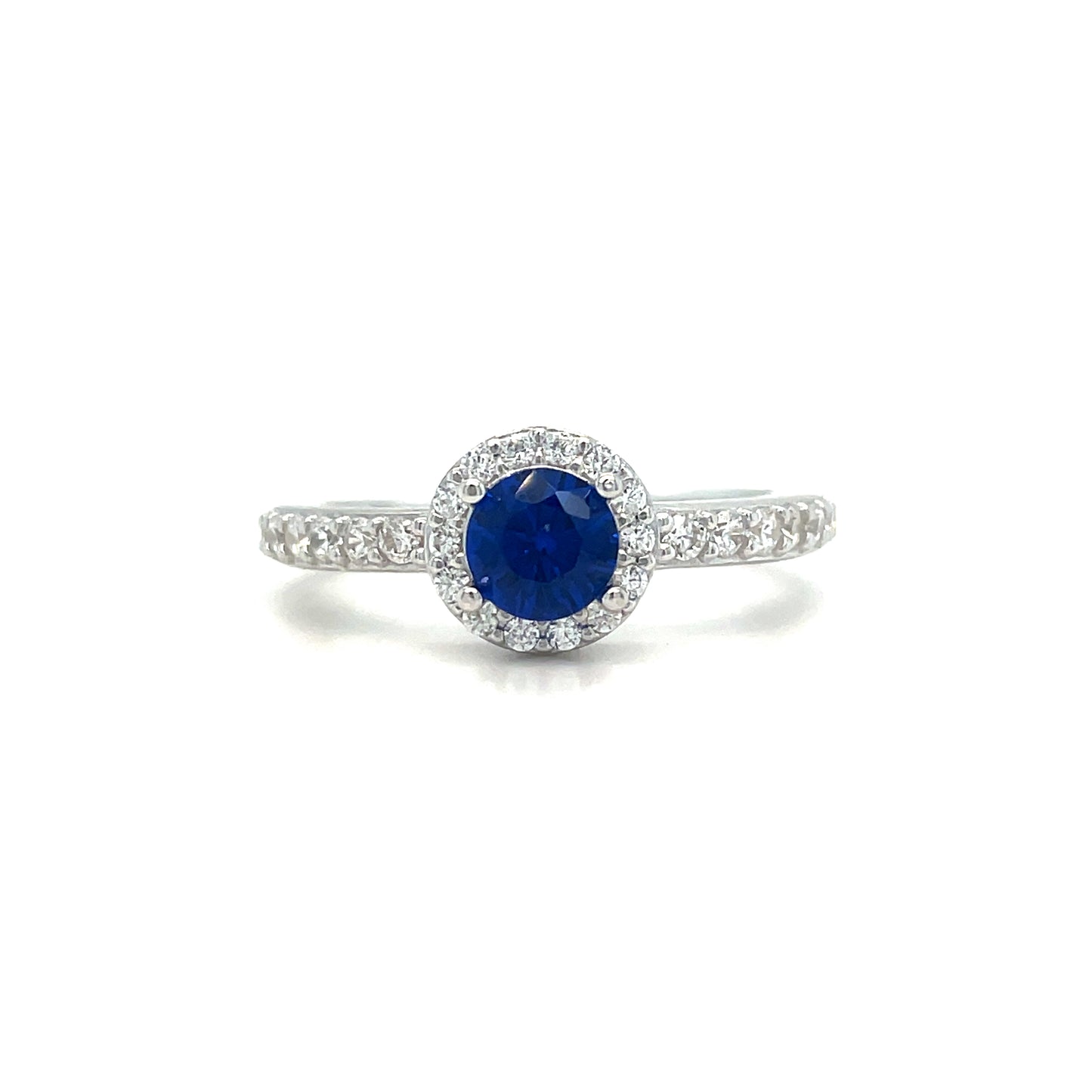 Sterling Silver Cubic Zirconia And Blue Ring