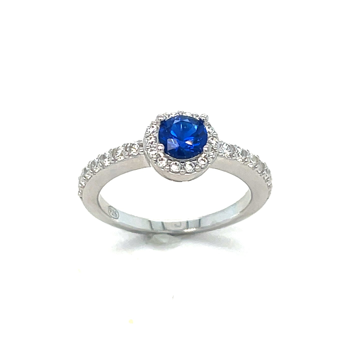 Sterling Silver Cubic Zirconia And Blue Ring
