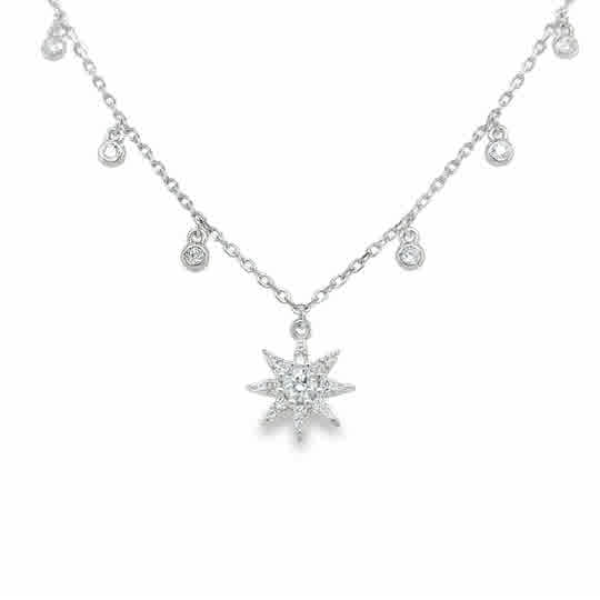 Sterling Silver CZ Scatter Necklet with Star