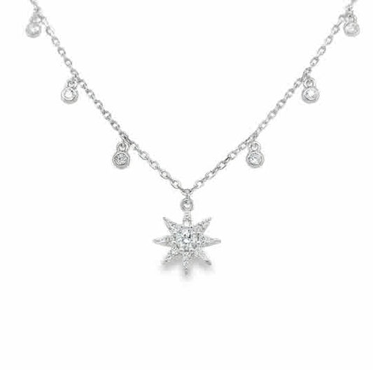 Sterling Silver CZ Scatter Necklet with Star
