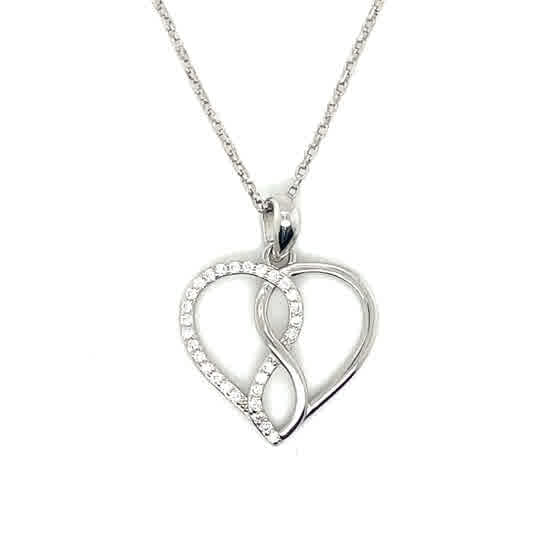 Sterling Silver Half CZ Heart Pendant with Swirl Centre
