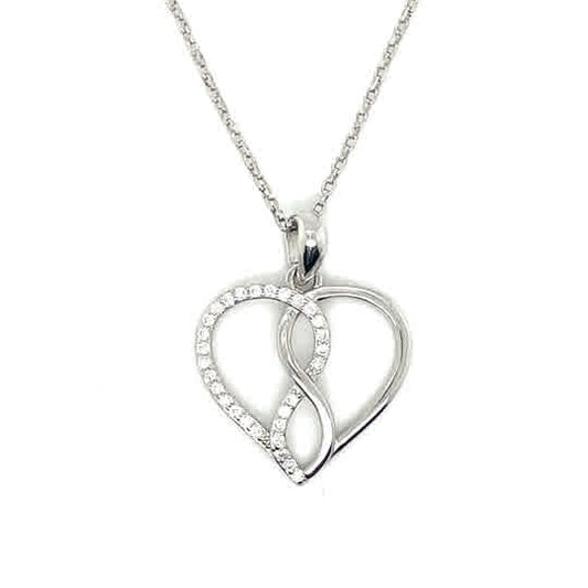 Sterling Silver Half CZ Heart Pendant with Swirl Centre