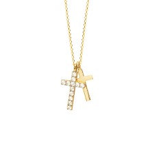 9ct Cubic Zirconia and Polished Small Double Cross Pendant