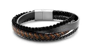 Frank 1967 Braided And Beaded Black and Brown Leather Bracelet
