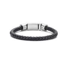 Frank 1967 Braided Black Leather and Stainless Steel Bracelet