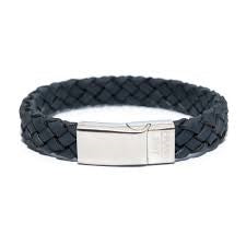 Frank 1967 Braided Black Leather and Stainless Steel Bracelet