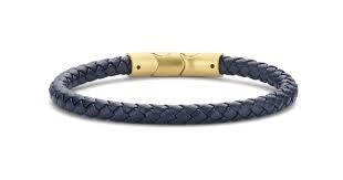 Frank 1967 Braided Navy Leather and Stainless Steel Bracelet