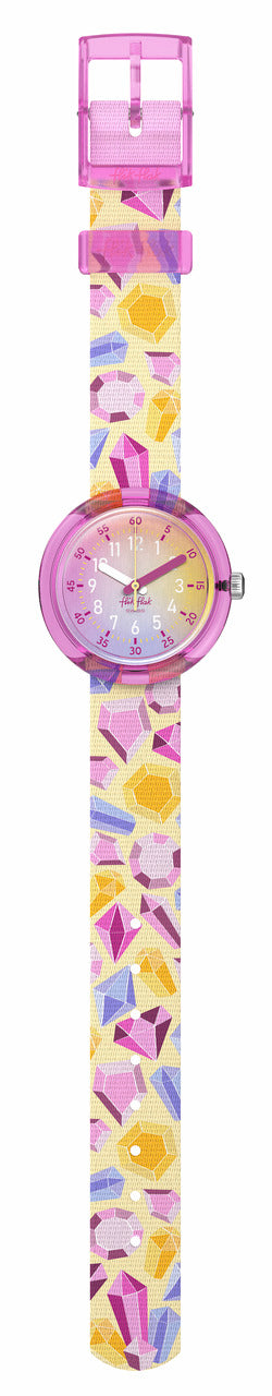 Kids Flik Flak Sparkling gemstones Pink and Yellow Watch