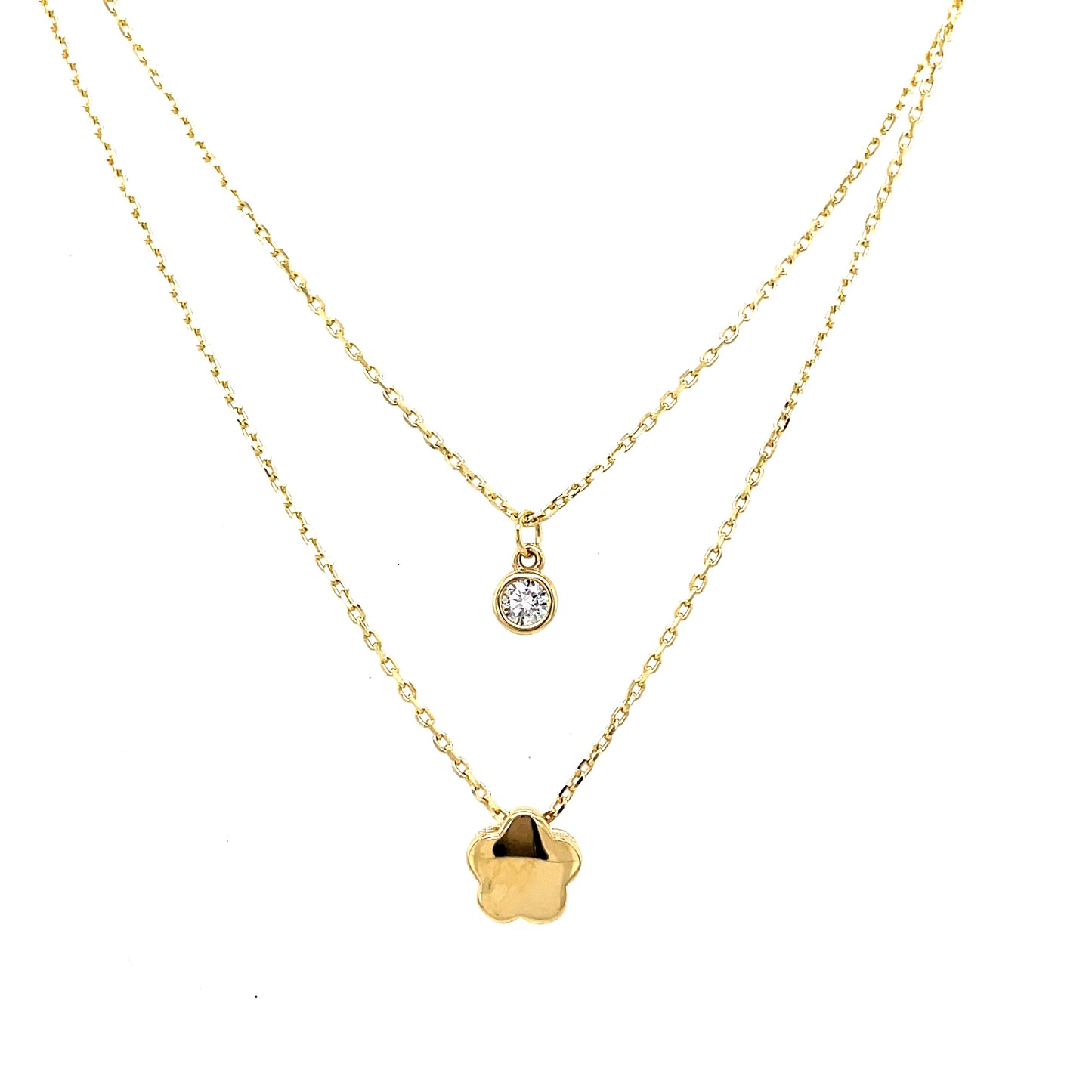 9ct Flower/ Cubic Zirconia Layer Necklet