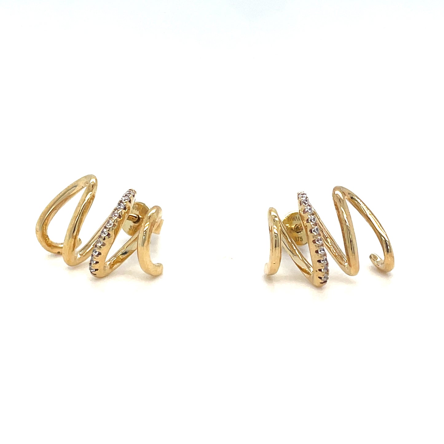 9ct Yellow Gold CZ and Polished Spiral Earrings