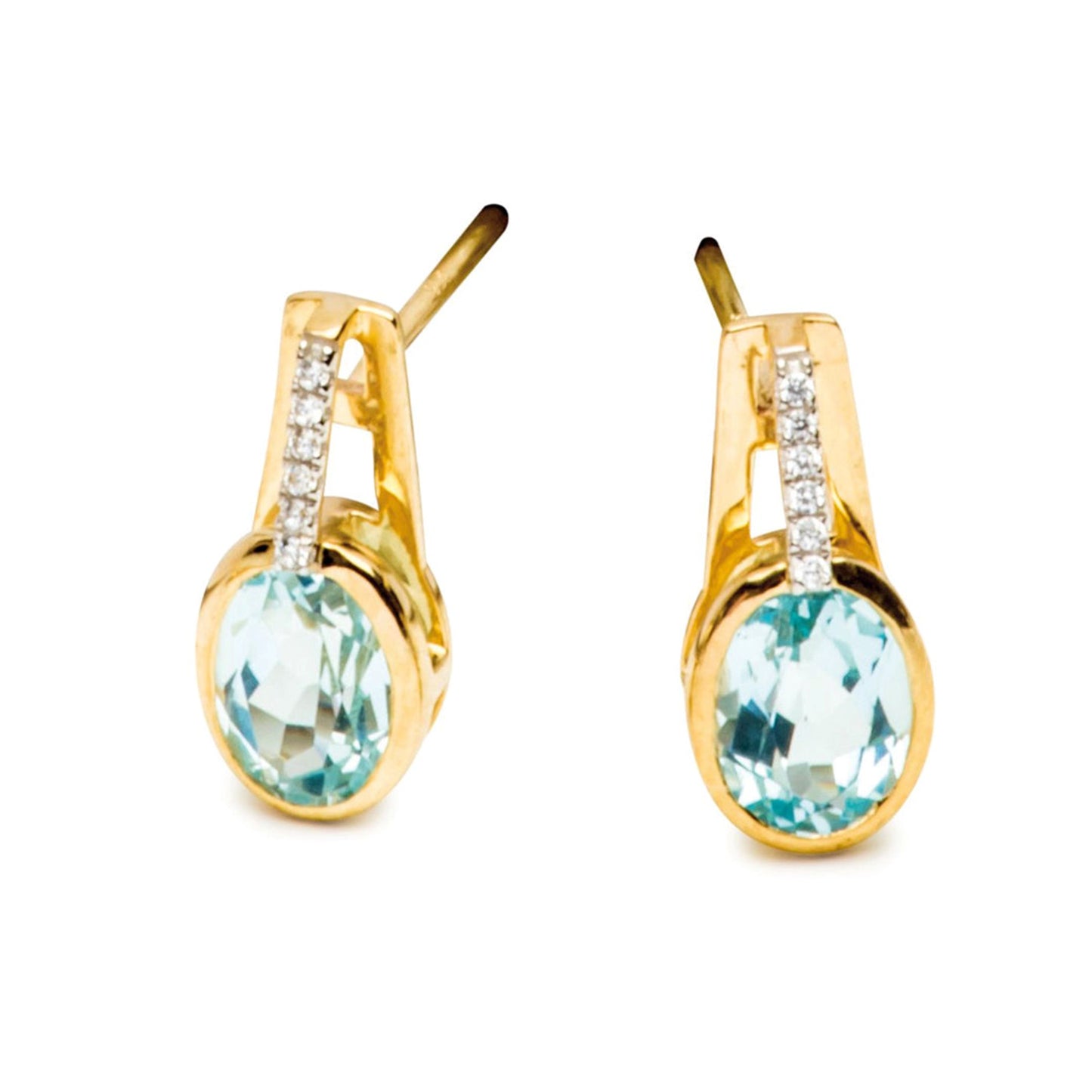 9ct Yellow Gold Oval Rubover Blue CZ Earring with CZ Baile