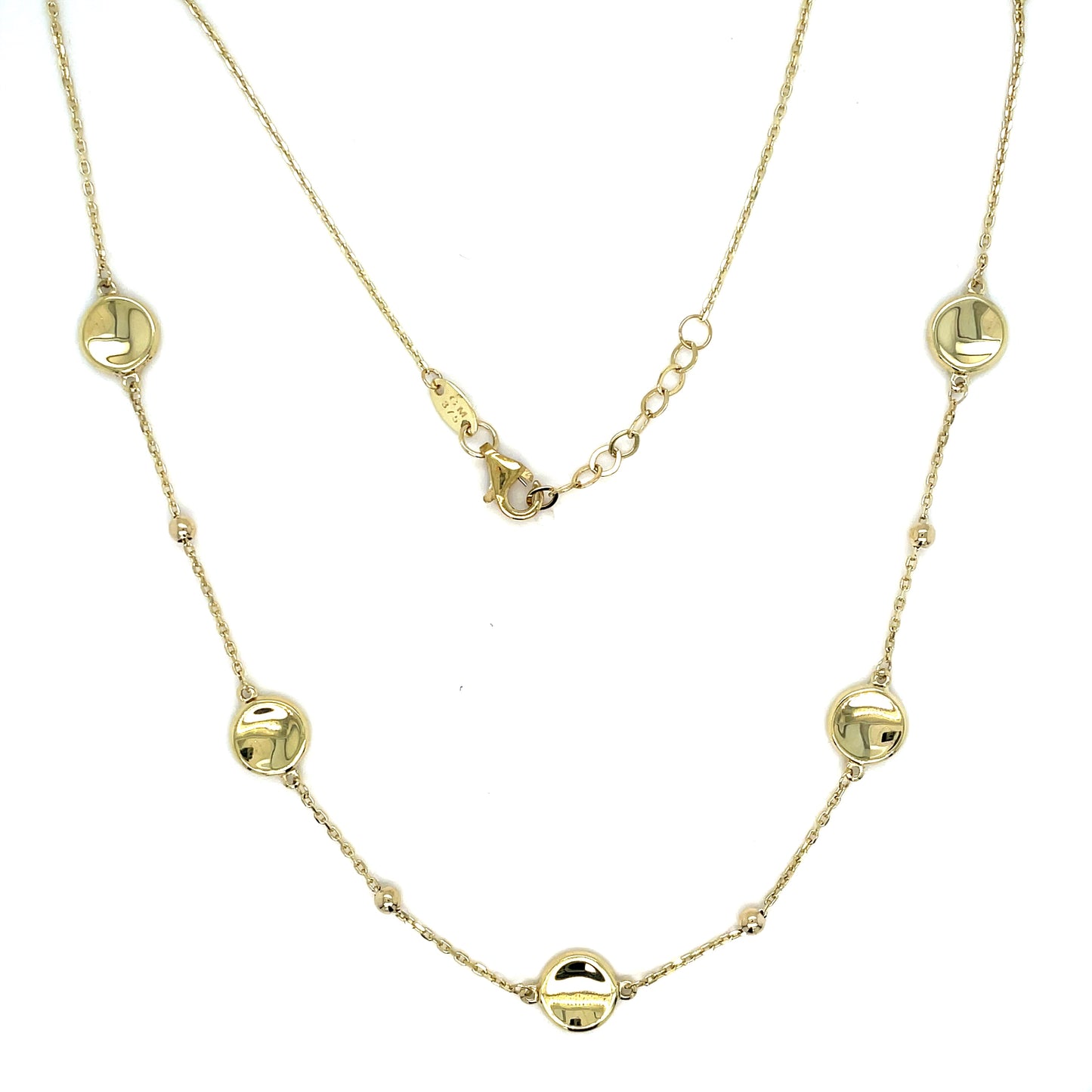 9ct 18' Polished Disc And Ball Necklet